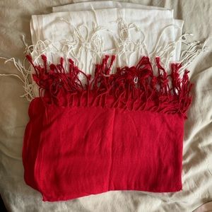 Pashmina scarves (red and white- 2 of them)